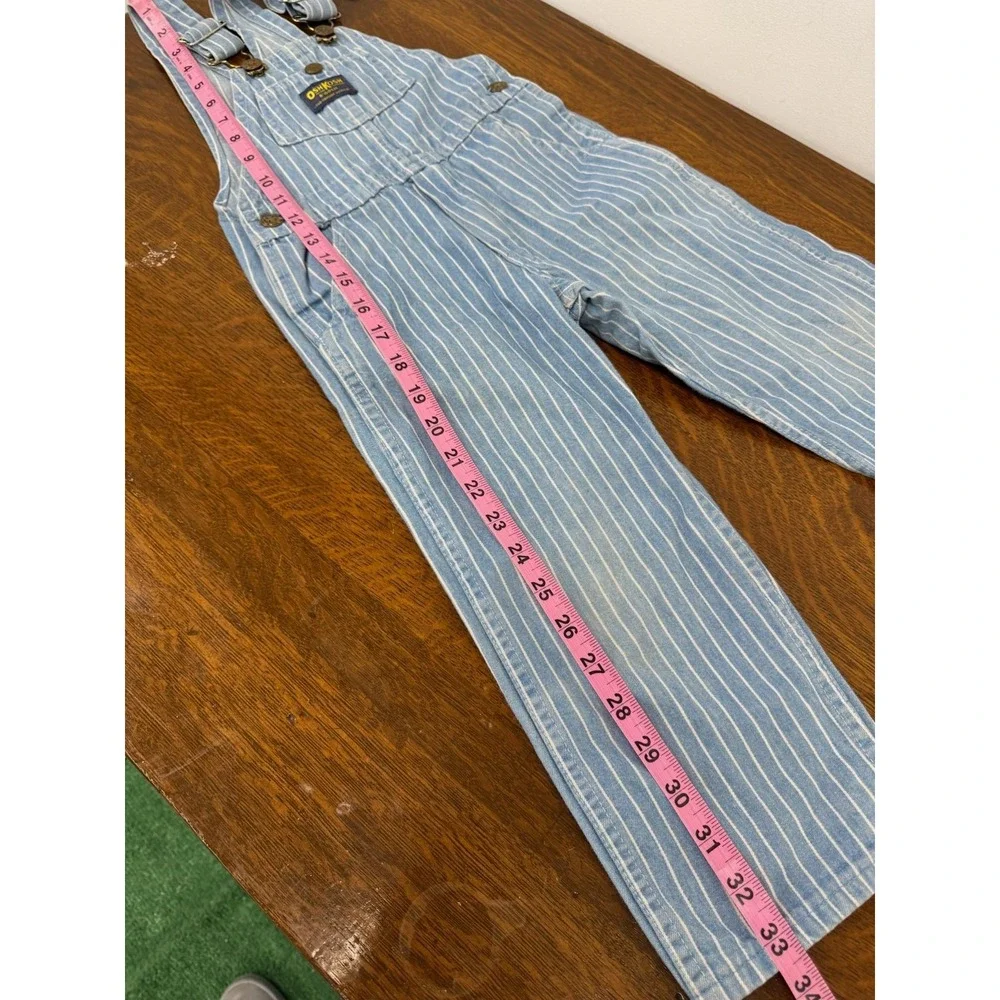 Vintage OshKosh B'gosh Overalls‎ Kids S/M Blue White Stripe Denim Made USA 90s